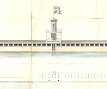 Ritning till ”Gjörckeska badinrättningen” vid norra Riddarholmen 1844
