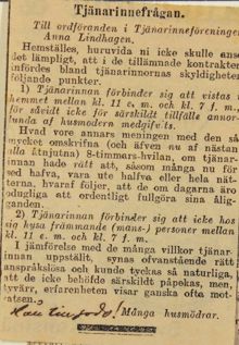 Inlägg i debatt om tjänarinnors arbetsvillkor