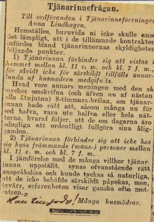 Tidningsnotis om tjänarinnedebatten