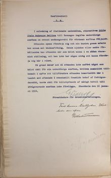 Polisutlåtande angående italienaren Bellios ansökan om svenskt medborgarskap 1914
