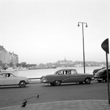 Nybrokajen. I bakgrunden Strandvägen, Djurgårdsbron och Nordiska muséet