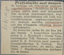Protestmöte mot dansen - pressklipp 1909