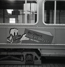 Reklam för Kalle Anka (Anders And) på spårvagn i Köpenhamn 1960
