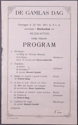 Tryck program för musikafton på De gamlas dag