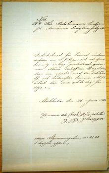 Brädgårdsarbetare Johansson anhåller om att Maria Adolfina Bergström skrivs ut från Besiktningsbyrån, 26 juni 1883