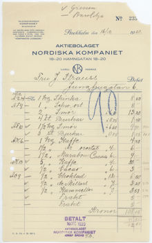 Kvitto från Nordiska kompaniet som den judiska societetskvinnan Irene Strauss sparade