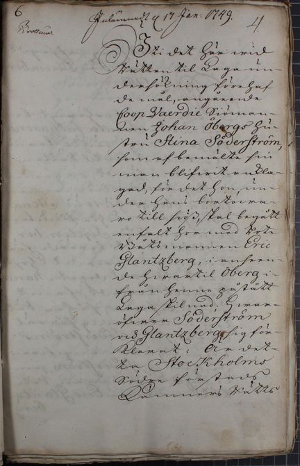 Stina Söderström döms för horsbrott när hennes make kommer hem från sjön 1749