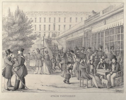 Folkliv vid schweizeriet Strömparterren