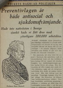 Preventivlagen är både antisocial och sjukdomsbefrämjande - pressklipp 1924
