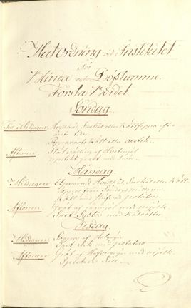 Matsedel från Manillaskolan 1816