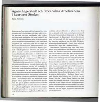 Agnes Lagerstedt och Stockholms arbetarehem i kvarteret Storken / Mats Persson