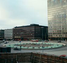 Vy från Malmskillnadsgatan mot Sergels Torgsrondellen, EPA-huset och femte Hötorgshuset