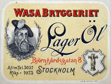 Etikett. Wasa Bryggeriet.