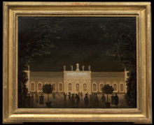 Orangeriet i Kungsträdgården (Vauxhallen), illuminerad vid Borgerskapets fest den 21 augusti 1791 med anledning av Gustav III:s hemkomst från Aachen
