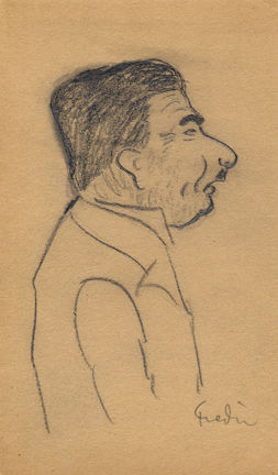 Karikatyrteckning av ordningsmannen John Cedergård på Frimurarbarnhuset