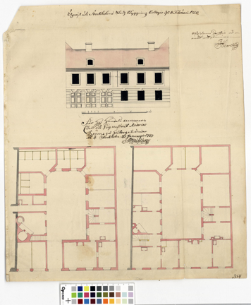 Bygglovsritning på papper i rött och svart
