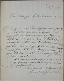 Rudolf Wall vill ha tidningsförsäljerskas påstående om stöld utrett - brev till polisen 1876