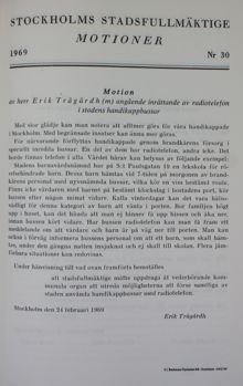 Motion angående inrättande av radiotelefon i stadens handikappbussar - Erik Trädgårdh (m), Stadsfullmäktige 1969
