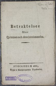 Betraktelser öfver Qvinnan och dess bestämmelse - utgiven 1811