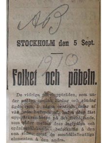 ”Folket och Pöbeln” – artikel i Aftonbladet 1910