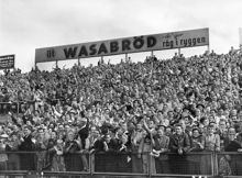 Råsundastadion. Landskamp i fotboll Sverige- Jugoslavien
