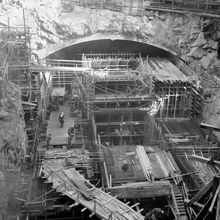 Byggnation av tunnel för tunnelbanan i kvarteret Orgelpipan vid Klarabergsgatan.