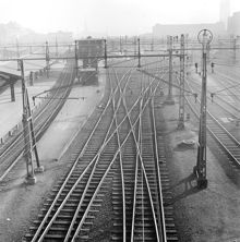 Bangården, Stockholms Central sedd mot Klarabergsviadukten. Fågelperspektiv