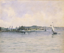 Maskinhallen på Stockholmsutställningen 1897, sedd från Skeppsholmen
