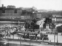 Vy över Slussen och Karl Johans torg mot Södermalm