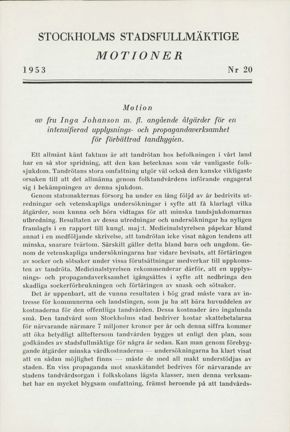 Motion om propagandaverksamhet för förbättrad tandhygien från 1953