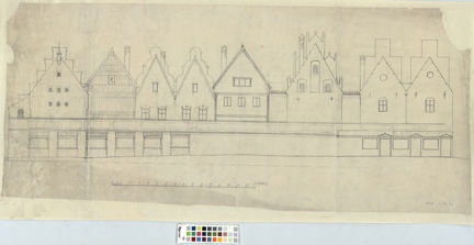 Skiss med husgavlar på transparent papper