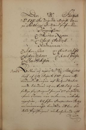 Civiliprotokoll från Magistraten den 20 augusti 1710