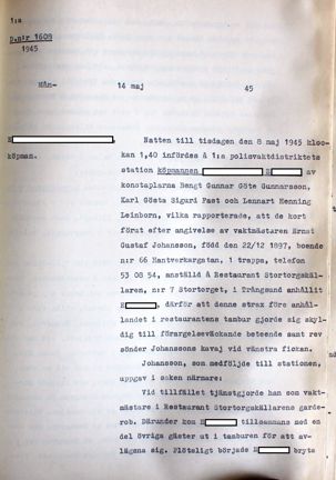 Första sidan av polisrapporten, tryckt text.