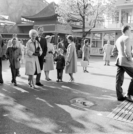 Besökare på Gröna Lund. Kvinna med volmat hår