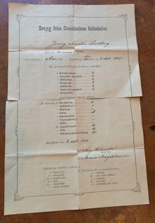 Skolbetyg från 1888