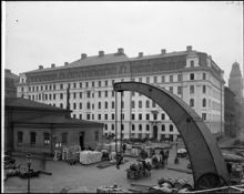 Hellstrandska huset, Hovslagargatan och Tullhuset vid Norra Blasieholmshamnen