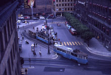 Spårvagnar vid Norrmalmstorg i samband med spårvägens 85års jubileum år 1962.