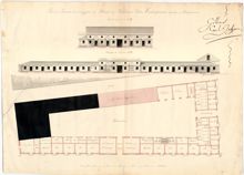 Ritning till ombyggnad av fröken Lantingshausens uthus på Blasieholmen 1822
