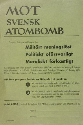 Flygblad från Aktionsgruppen mot svensk atombomb