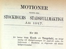 Motion om årligt anslag till Hjälpföreningen för psykiskt sjuka - Stadsfullmäktige 1917