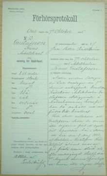 Arbetskarlen Frans Gustafsson, 39, varnad för lösdriveri 7 oktober 1885 - polisförhör