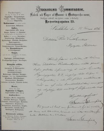 Handskrivet brev på brevpapper med reklam i en kolumn på vänster sida.