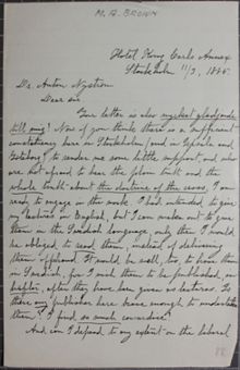 "I regard the Church as the root of all evil" - brev från Marie A. Brown till Anton Nyström 1885