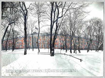 Bilden visas förslag till kasern "Anno 1915", ritat av arkitekten Carl Bergsten.