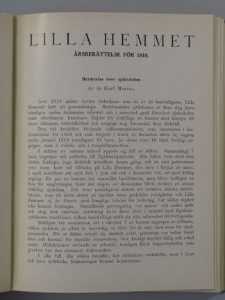 Lilla Hemmets årsberättese för 1919