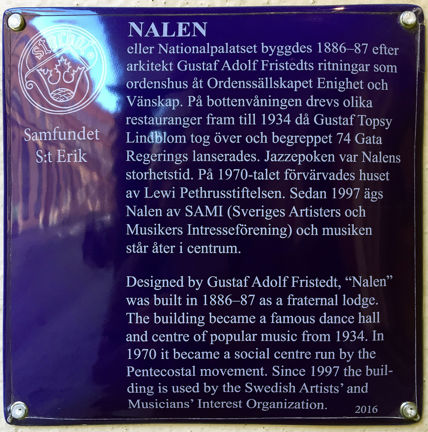 Blå emaljerat skylt med vit text