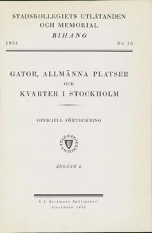 "Gator, allmänna platser och kvarter i Stockholm" 1934, årgång 2