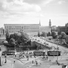 Utsikt över Gustav Adolfs Torg mot Norrbro, Strömparterren och Kungliga Slottet