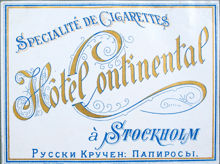 Cigarettetikett från Hotel Continental