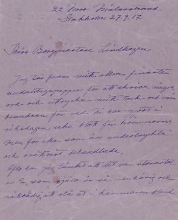 Tackbrev till Car lLindhagen från Ann-Margret Holmgren